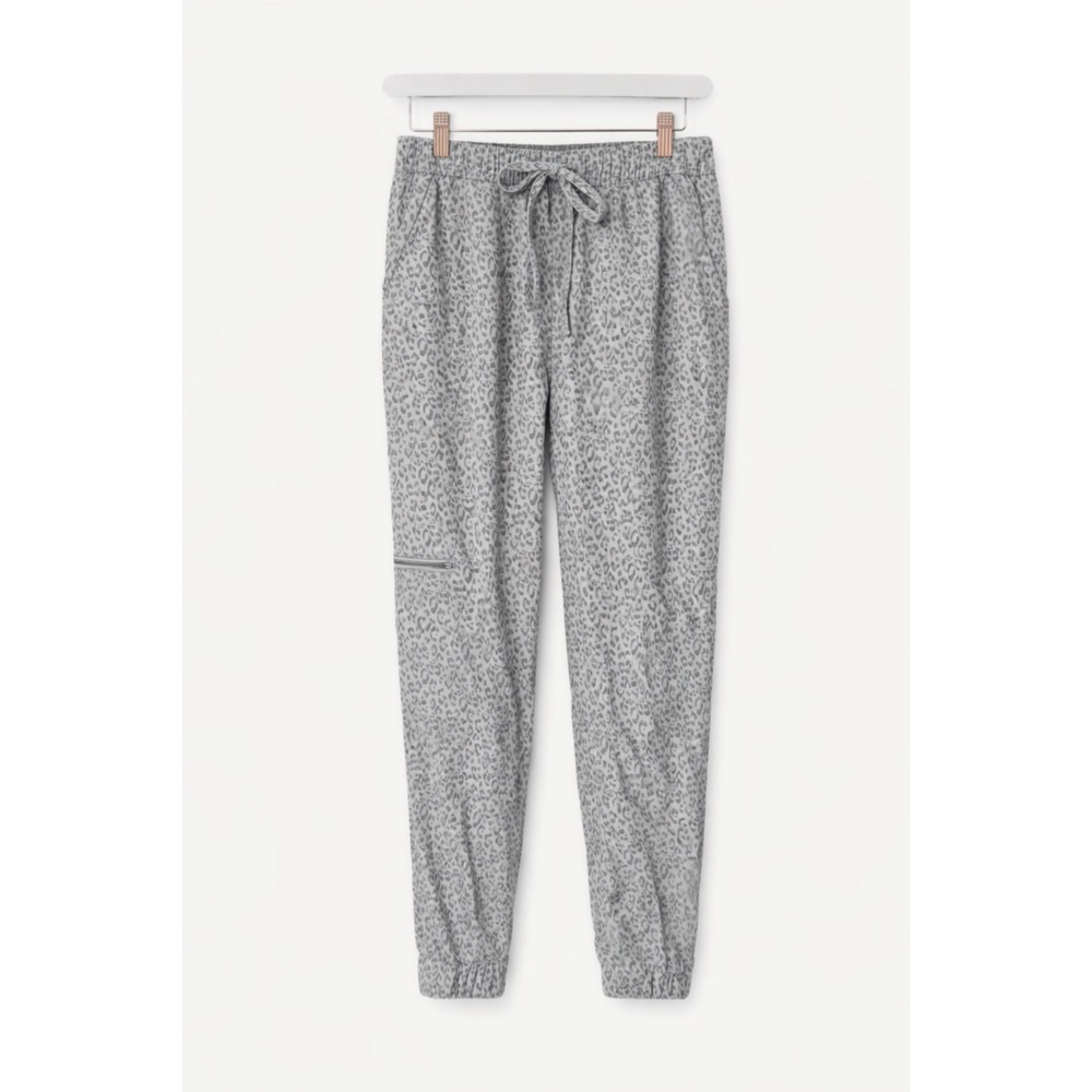 Nicole Miller New York Leopard Print Jogger Pants Gray Lyocell Cargo XS